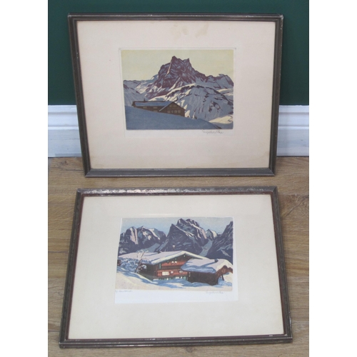 405 - ENGELBERT LAP. Swiss Mountain Landscape; A Swiss Chalet, colour woodblock prints, signed in lower ma... 