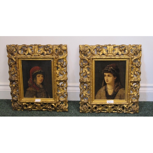 411 - CONTINENTAL SCHOOL, 19th CENTURY. Female portraits of young ladies wearing head-dress, oil on canvas... 