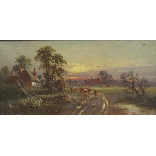 421 - SIDNEY YATES JOHNSON. A wooded landscape with cattle on a farm track, signed and dated 1916, oil on ... 