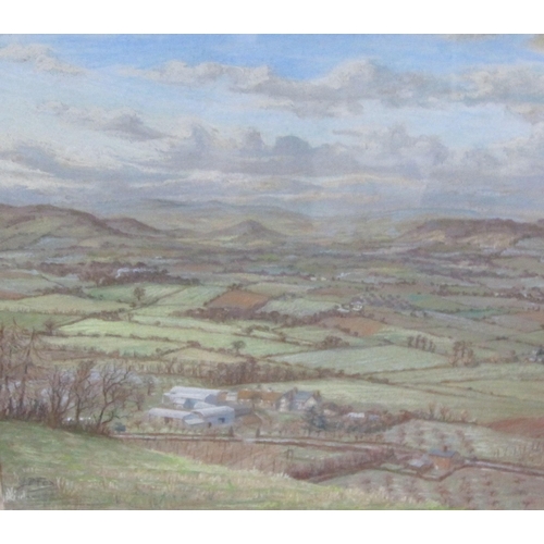 435 - J.O. FOX. 'View from a hill above Claston', signed, pastel, 14½ x 16in; a pastel by Dawn Cookson dep... 