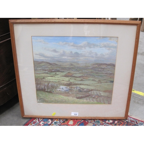 435 - J.O. FOX. 'View from a hill above Claston', signed, pastel, 14½ x 16in; a pastel by Dawn Cookson dep... 