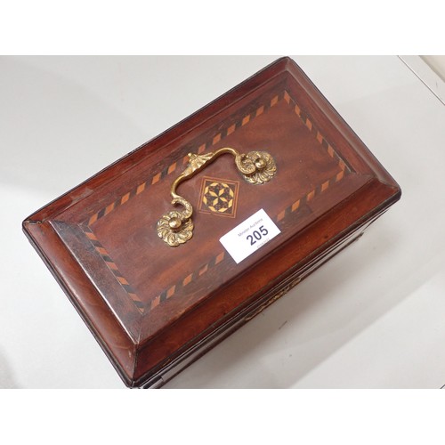 205 - A 19th Century inlaid mahogany three division Tea Caddy