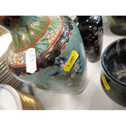 493 - A quantity of Cloisonne Ware including Vases, a Jar and Cover, Bowls, etc, some A/F