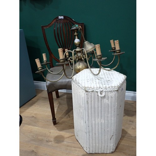 714A - A mahogany Hepplewhite style Chair, a brass eight branch Electrolier, and a Lloyd loom laundry baske... 