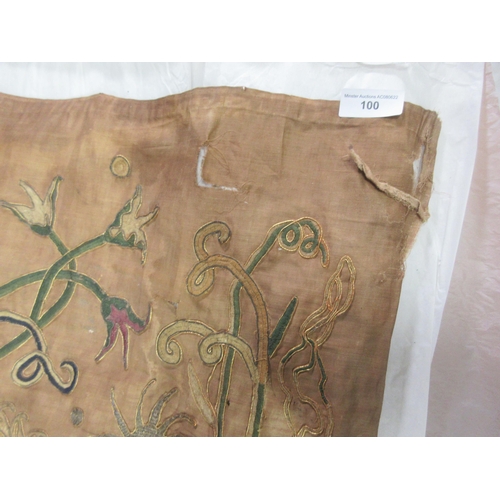 329 - An embroidered Panel with floral design in gilt wirework thread, etc, 36 x 21in, A/F