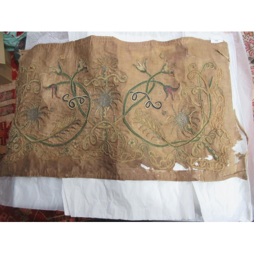 329 - An embroidered Panel with floral design in gilt wirework thread, etc, 36 x 21in, A/F