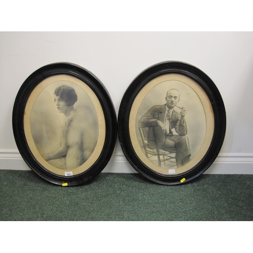 432 - Two oval photogravures depicting Edwardian portrait subjects, each 17 x 13 in; and two colour reprod... 