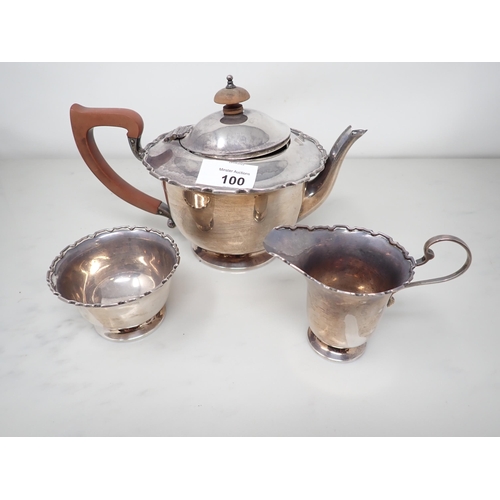 100 - A George VI silver circular three piece Tea Service with shaped rim Birmingham 1940, 485gms all in