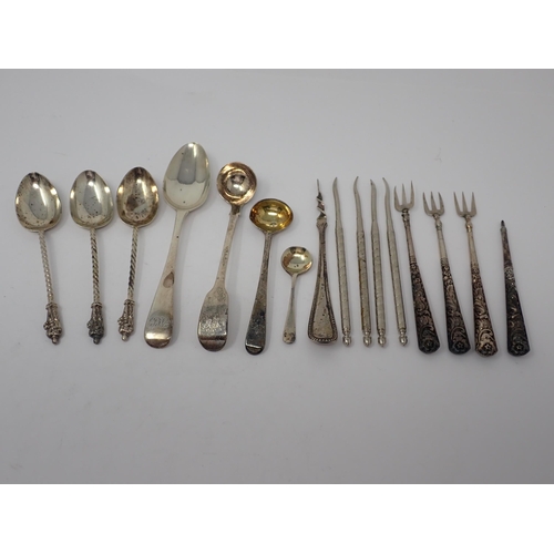 113 - Two large silver Condiment Spoons, London 1796 and 1837, three apostle Spoons, two others, three Pic... 