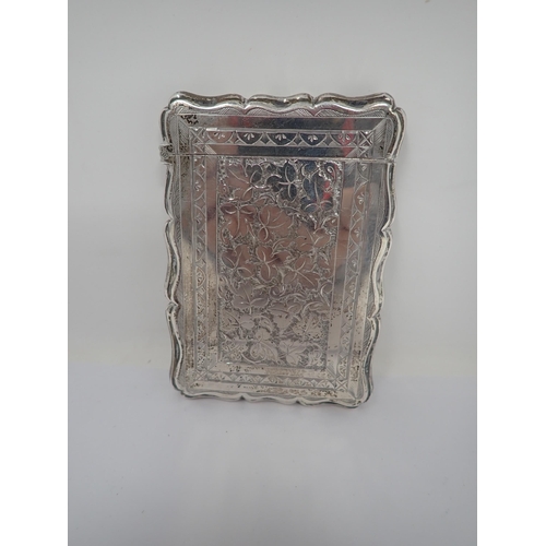 119 - A Victorian silver Card Case with vine leaf engraving, cartouche with initials, Birmingham 1882, mak... 