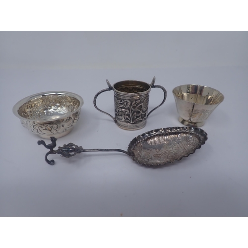 125 - A Continental silver Spoon, the oval bowl with cherub and dove, mask and bird finial, a lobed circul... 