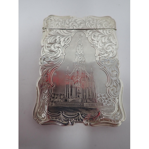 127 - A Victorian silver Card Case with Scott memorial within scroll cartouche, leafage scroll reverse, Bi... 