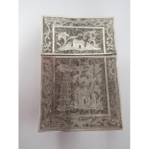 143 - A Chinese filigree silver Card Case with pagoda and flowering shrubs, A/F