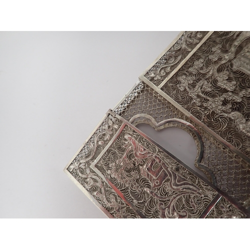 143 - A Chinese filigree silver Card Case with pagoda and flowering shrubs, A/F