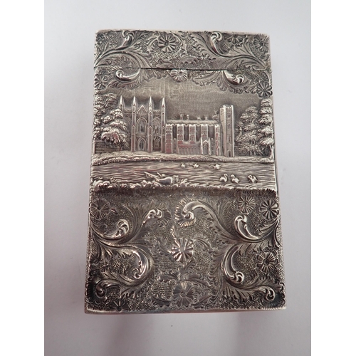 144 - A William IV silver castle top Card Case with castle on both sides within floral and leafage scrolls... 