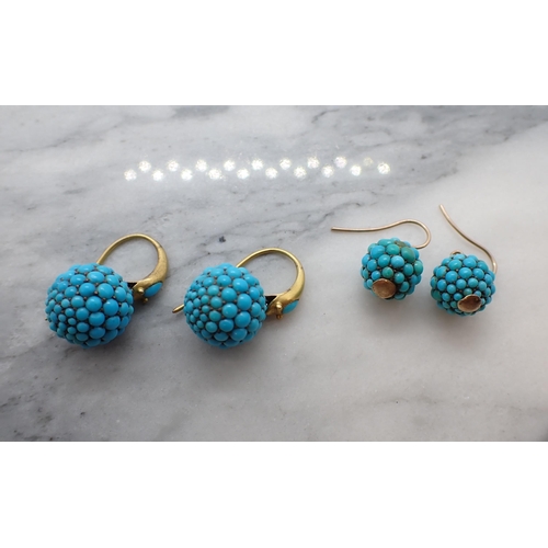 189 - Two pairs of Turquoise Ear Pendants on wire fittings