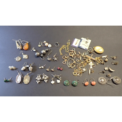 195 - A pair of paste-set Drop Earrings various other Earrings, some single and a quantity of Scrap part C... 