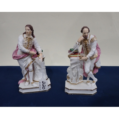 220 - A pair of Derby porcelain Figures of John Milton and William Shakespeare, modelled leaning on plinth... 