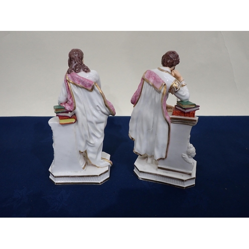 220 - A pair of Derby porcelain Figures of John Milton and William Shakespeare, modelled leaning on plinth... 