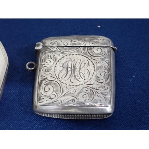 222 - Four vintage Vesta's shaped as coffins and a Silver Vesta Case