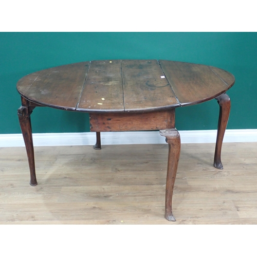 23 - An 18th Century oak dropleaf Table on cabriole supports 3ft 10in W x 2ft 4in H