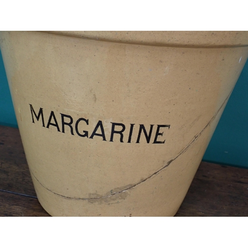 25 - An antique stoneware Margarine Bucket with wooden lid A/F 1ft 3in D x 1ft 1in H