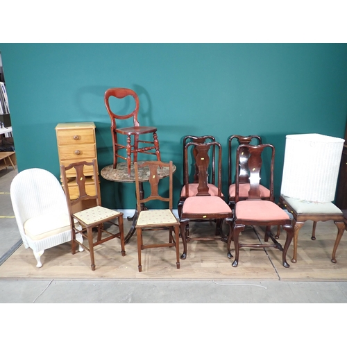 3 - A pair of modern pine Bedside Cupboards, an antique Pillar Table, Dressing Stool on shell carved cab... 