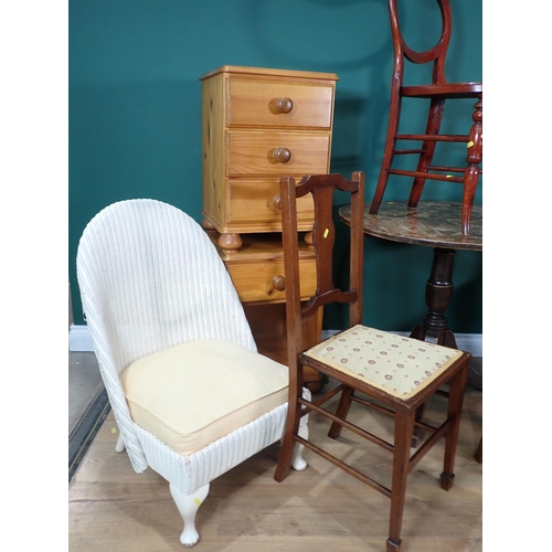 3 - A pair of modern pine Bedside Cupboards, an antique Pillar Table, Dressing Stool on shell carved cab... 