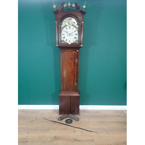 304 - A 19th Century oak Longcase Clock with arched painted moon phase dial 6ft 10in H x 1ft 7in W