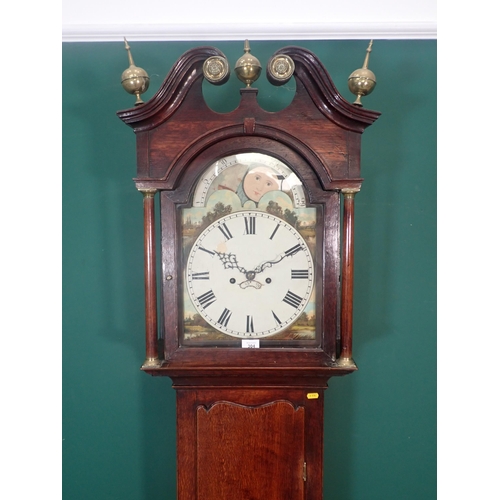 304 - A 19th Century oak Longcase Clock with arched painted moon phase dial 6ft 10in H x 1ft 7in W