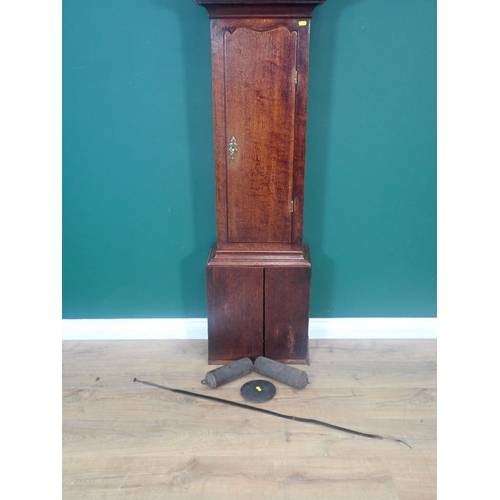 304 - A 19th Century oak Longcase Clock with arched painted moon phase dial 6ft 10in H x 1ft 7in W