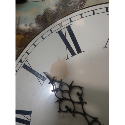 304 - A 19th Century oak Longcase Clock with arched painted moon phase dial 6ft 10in H x 1ft 7in W