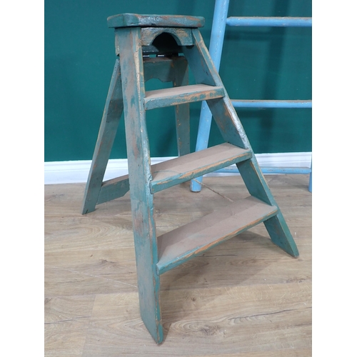 31 - A pair of blue painted Ladders and a pair of wooden painted Step Ladders