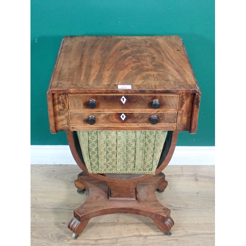 312 - A 19th Century mahogany dropleaf Work Table fitted two drawers mounted on quadruple concave platform... 