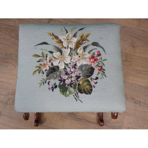 314 - A Victorian rosewood X-frame Stool with floral tapestry cushioned seat 1ft 6in W x 1ft 4in H