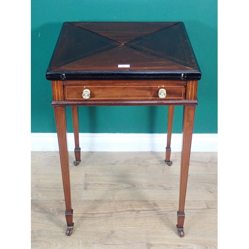 317 - An Edwardian mahogany and inlaid Envelope Card Table 2ft 5in H x 1ft 6in W