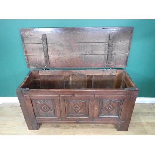 327 - A 17th Century oak Coffer with diamond carved three panel front 4ft 4in W x 2ft 2in H