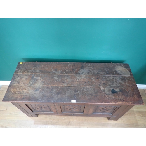 327 - A 17th Century oak Coffer with diamond carved three panel front 4ft 4in W x 2ft 2in H