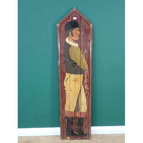 33 - An antique painted Panel depicting racing jockey George Ede 1868 5ft 7in H x 1ft 4in H