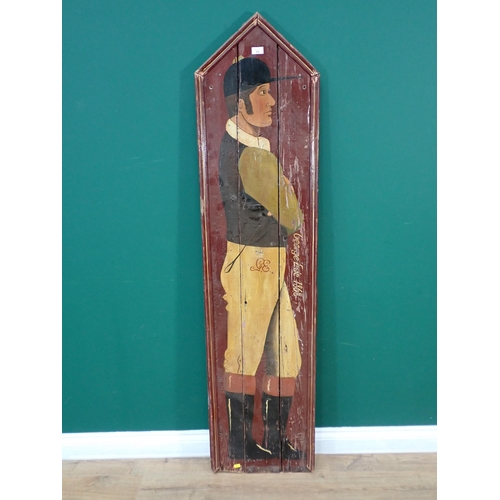 33 - An antique painted Panel depicting racing jockey George Ede 1868 5ft 7in H x 1ft 4in H