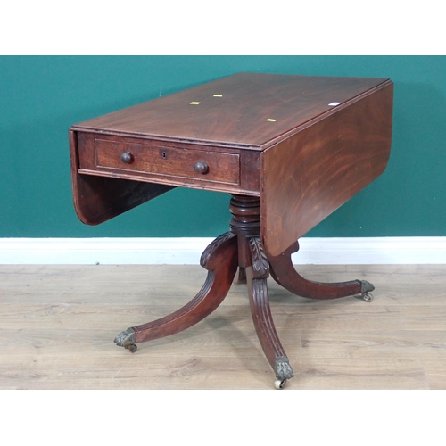 336 - A 19th Century mahogany Pembroke Table fitted single end drawer mounted on quadruple splay base 3ft ... 