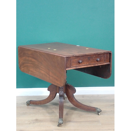 336 - A 19th Century mahogany Pembroke Table fitted single end drawer mounted on quadruple splay base 3ft ... 