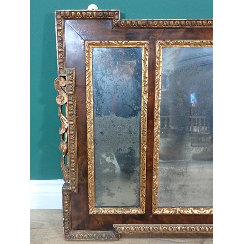 338 - A walnut and gilt framed triptych Wall Mirror with leafage and berry design 4ft 1in W x 2ft H