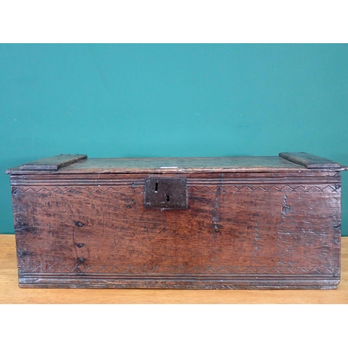 344 - A 17th Century and later boarded oak Box 2ft 6in W x 11in H