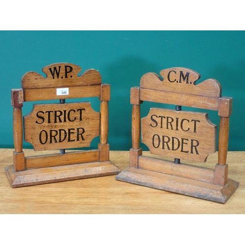 345 - Two 'Liberty Hall-Strict Order' Revolving wooden Signs 1ft 2in W x 1ft 2in H