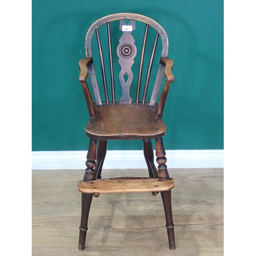 347 - A 19th Century ash and elm child's High Chair with domino splat back