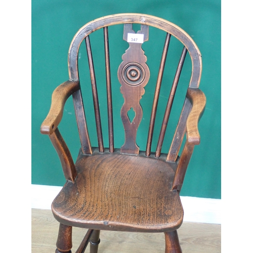 347 - A 19th Century ash and elm child's High Chair with domino splat back