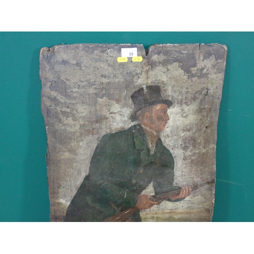 35 - An antique painted double sided Panel depicting a Sportsman with pointer to each side 3ft H x 1ft 6i... 