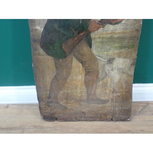 35 - An antique painted double sided Panel depicting a Sportsman with pointer to each side 3ft H x 1ft 6i... 