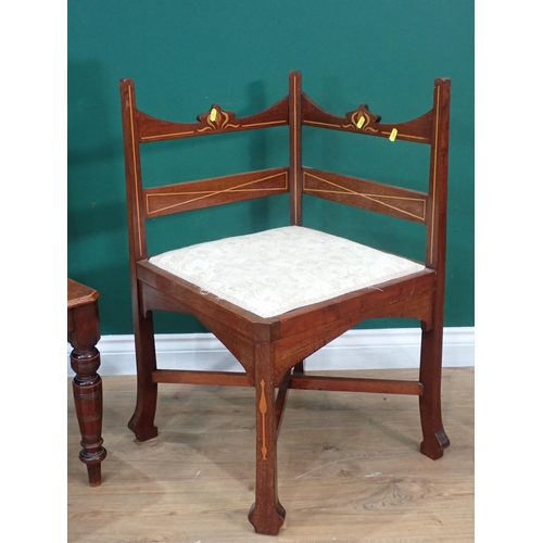 37 - An Edwardian mahogany and inlaid Corner Chair and a Victorian Hall Chair with tile back